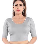 Salwar Studio Women's Grey Cotton Blend Readymade Stretchable Saree Blouse