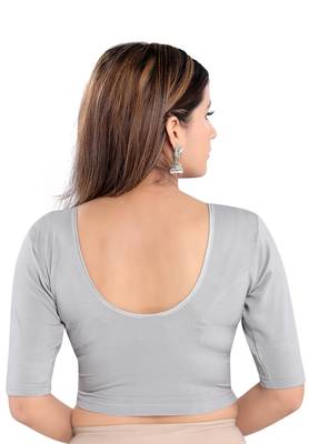 Salwar Studio Women's Grey Cotton Blend Readymade Stretchable Saree Blouse 2