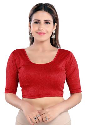 Salwar Studio Women's Red Lycra Blend Readymade Stretchable Saree Blouse 1
