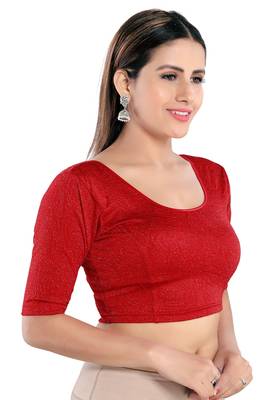 Salwar Studio Women's Red Lycra Blend Readymade Stretchable Saree Blouse 3