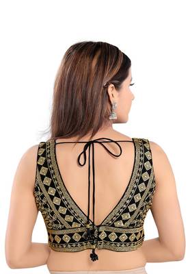 Black Silk Fabric Golden Embroidered Ready Made Blouse 2