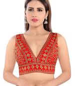Red and Gold Art Silk Threadwork Readymade Blouse