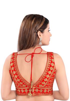 Red and Gold Art Silk Threadwork Readymade Blouse 2