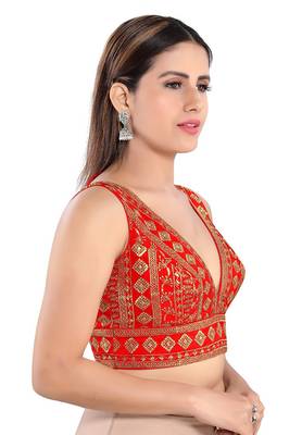 Red and Gold Art Silk Threadwork Readymade Blouse 3