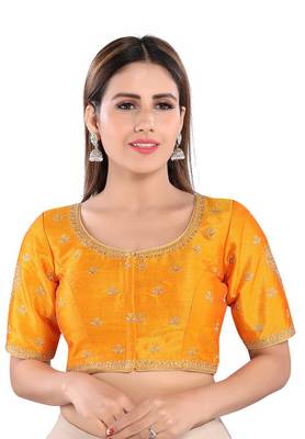 Salwar Studio Women's Mustard Mulbury Silk Readymade Saree Blouse 1