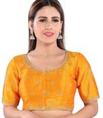 Salwar Studio Women's Mustard Mulbury Silk Readymade Saree Blouse