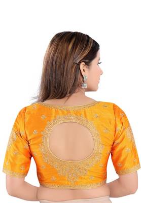 Salwar Studio Women's Mustard Mulbury Silk Readymade Saree Blouse 2