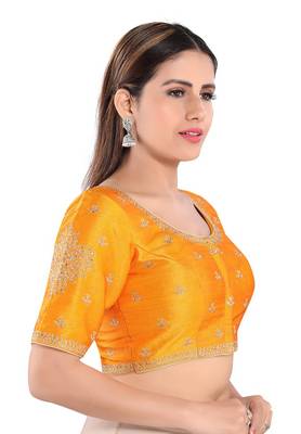 Salwar Studio Women's Mustard Mulbury Silk Readymade Saree Blouse 3