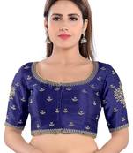 Salwar Studio Women's Navy Blue Mulbury Silk Readymade Saree Blouse