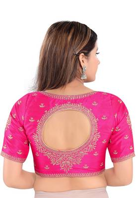 Salwar Studio Women's Pink Mulbury Silk Readymade Saree Blouse 2
