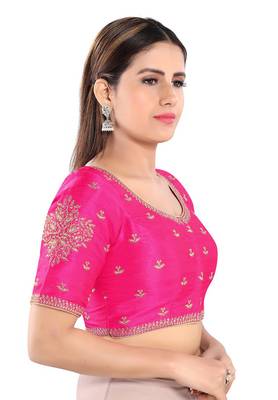 Salwar Studio Women's Pink Mulbury Silk Readymade Saree Blouse 3