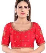 Salwar Studio Women's Red Mulbury Silk Readymade Saree Blouse