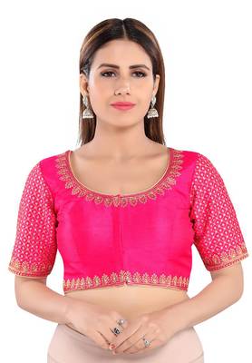 Salwar Studio Women's Pink Mulbury Silk Readymade Saree Blouse 1