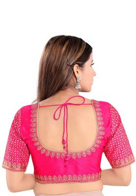 Salwar Studio Women's Pink Mulbury Silk Readymade Saree Blouse 2