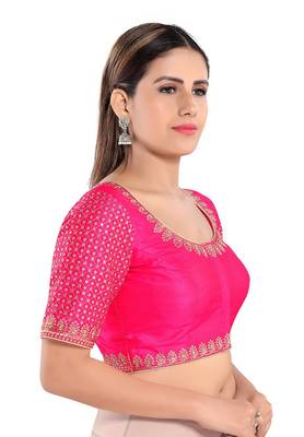Salwar Studio Women's Pink Mulbury Silk Readymade Saree Blouse 3