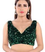 Salwar Studio Women's Green Velvet Readymade Saree Blouse