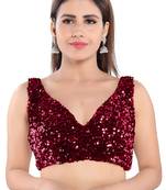 Salwar Studio Women's Maroon Velvet Readymade Saree Blouse