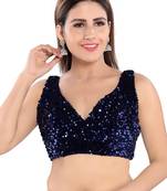 Salwar Studio Women's Navy Blue Velvet Readymade Saree Blouse