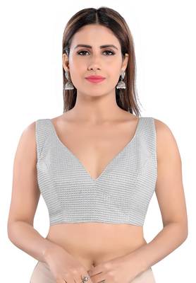 Salwar Studio Women's Silver SHIMMER Readymade Saree Blouse 1