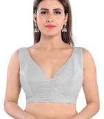 Salwar Studio Women's Silver SHIMMER Readymade Saree Blouse
