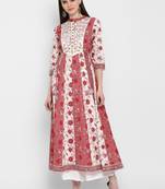 Floral Print & Gota Patti Anarkali Cotton Pink Kurta