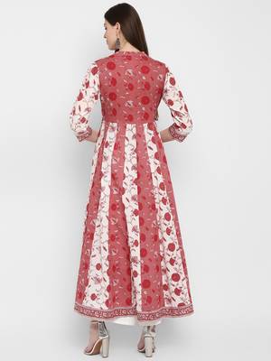 Floral Print & Gota Patti Anarkali Cotton Pink Kurta 2