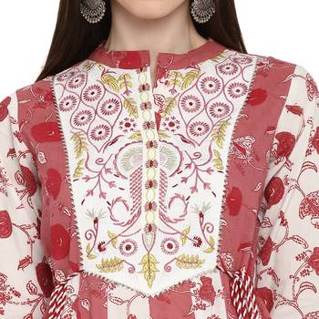 Floral Print & Gota Patti Anarkali Cotton Pink Kurta 5