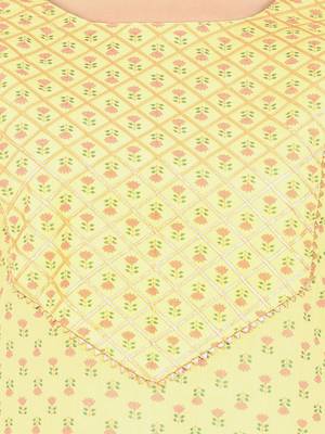 Foil Print & Gota Patti Work Straight Cotton Yellow Kurta,Pant & Dupatta 5