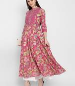 Printed & embroidered& gota patti Anarkali Cotton Coral Kurta