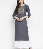 Sequence & Solid Straight Rayon Grey Kurta