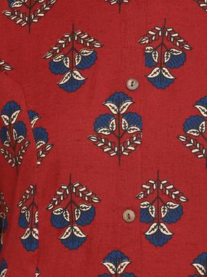 Floral Print A-Line Cotton Maroon Kurta With Multiple Slit 6