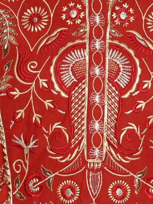 Embroidered & Printed Anarkali Cotton Red Kurta 6