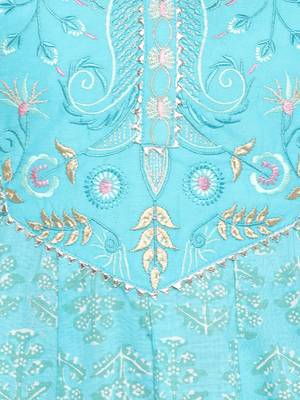 Embroidered & Printed Anarkali Cotton Sky Blue Kurta 6