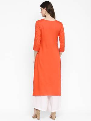 Embroidered & Solid Straight Rayon Coral Kurta 2