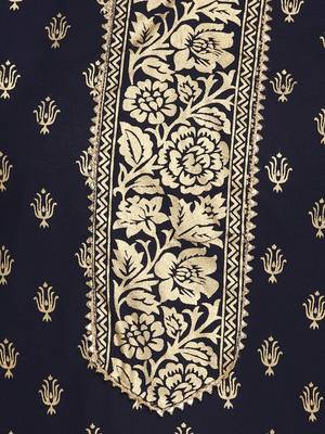 Foil Print Straight Cotton Navy Blue Kurta 6