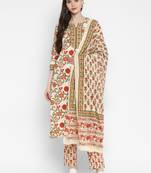 Floral Print & Sequence Straight Cotton Red Kurta,Pant & Dupatta