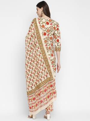 Floral Print & Sequence Straight Cotton Red Kurta,Pant & Dupatta 2