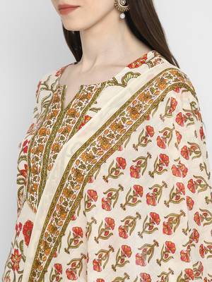 Floral Print & Sequence Straight Cotton Red Kurta,Pant & Dupatta 5