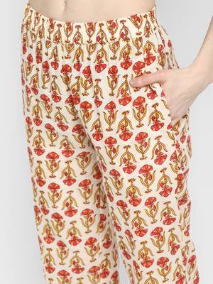 Floral Print & Sequence Straight Cotton Red Kurta,Pant & Dupatta 6