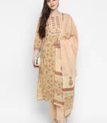 Embroidered & Printed Straight Cotton Cream Kurta,Pant & Dupatta