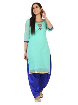 Shaily Green Color Cotton Blend Embroidered Unstitched Dress Material 3