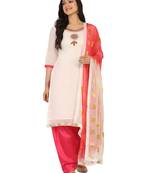 Shaily White Color Cotton Blend Embroidered Unstitched Dress Material