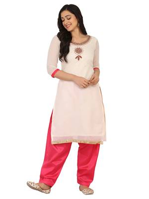 Shaily White Color Cotton Blend Embroidered Unstitched Dress Material 3