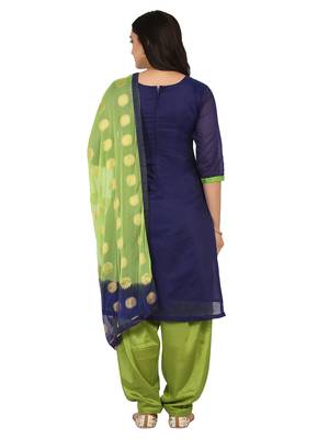Shaily Navy Blue Color Cotton Blend Embroidered Unstitched Dress Material 2