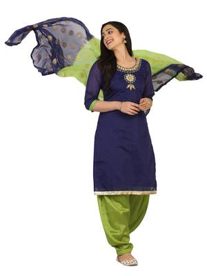Shaily Navy Blue Color Cotton Blend Embroidered Unstitched Dress Material 4
