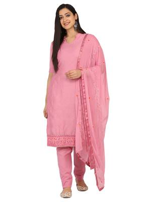 Shaily Lavender Color Cotton Blend Embroidered Unstitched Dress Material 1