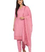 Shaily Lavender Color Cotton Blend Embroidered Unstitched Dress Material