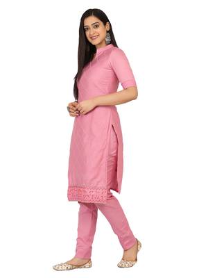 Shaily Lavender Color Cotton Blend Embroidered Unstitched Dress Material 3