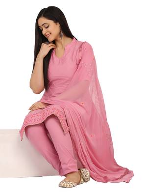 Shaily Lavender Color Cotton Blend Embroidered Unstitched Dress Material 4