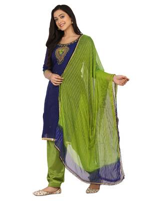 Shaily Navy Blue Color Cotton Blend Embroidered Unstitched Dress Material 1